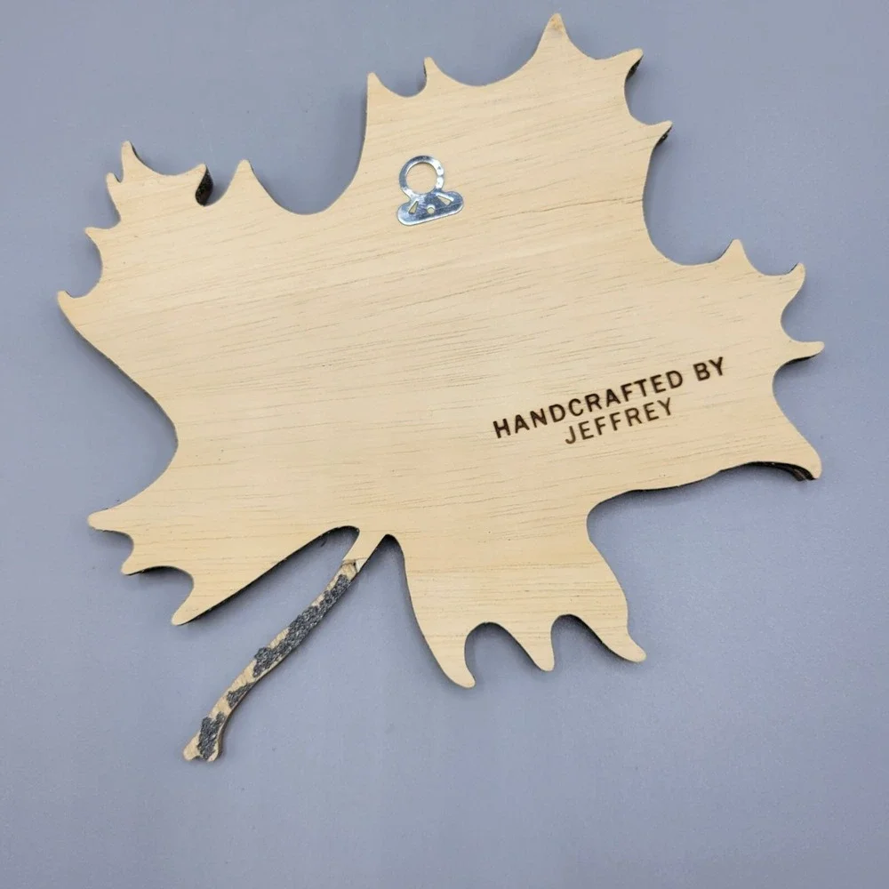 Laser Cut Wall Decor Wooden Maple Leaf Bird Art Acorn Design Textured Background